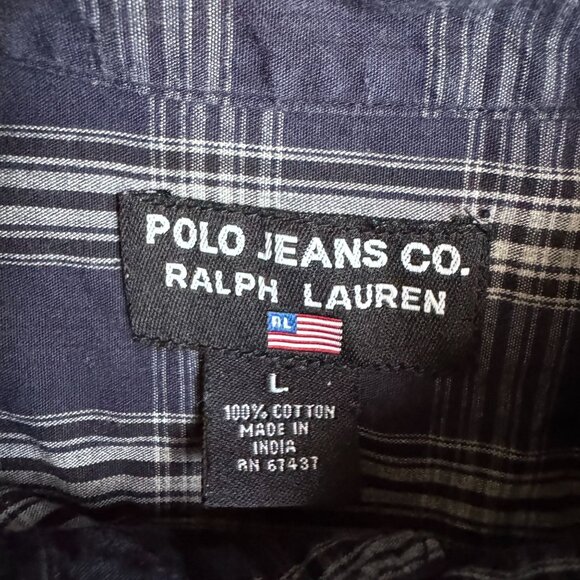 Vintage Polo Jeans Co Ralph Lauren Shirt Mens L Navy Plaid Long Sleeve Button Up - Picture 4 of 6